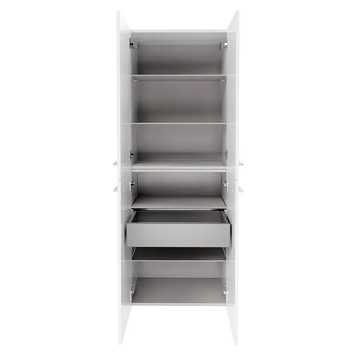 Fackelmann Verona Hochschrank - B x T x H: 60 x 31,8 x 162 cm, Weiß Hochglanz, Anzahl Schubladen: 1 Stk. - Offener weißer Kleiderschrank mit mehreren Einlegeböden und einer Schublade, die Stauraum bietet.