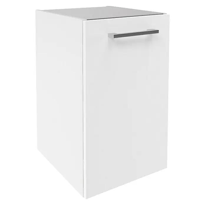 Fackelmann Verona Unterschrank - B x T x H: 35 x 39,7 x 57,5 cm, DIN Anschlag: Rechts, Weiß Hochglanz - Weißer Badschrank mit minimalistischem Design und einem eleganten, rechteckigen Griff, ideal für moderne Badezimmer. Stilvolle Aufbewahrung für Badutensilien.