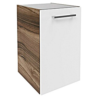Fackelmann Verona Bad-Beistellschrank (B x T x H: 35 x 39,7 x 57,5 cm, Weiß Hochglanz/Nussbaum Holzoptik, DIN Anschlag: Links)