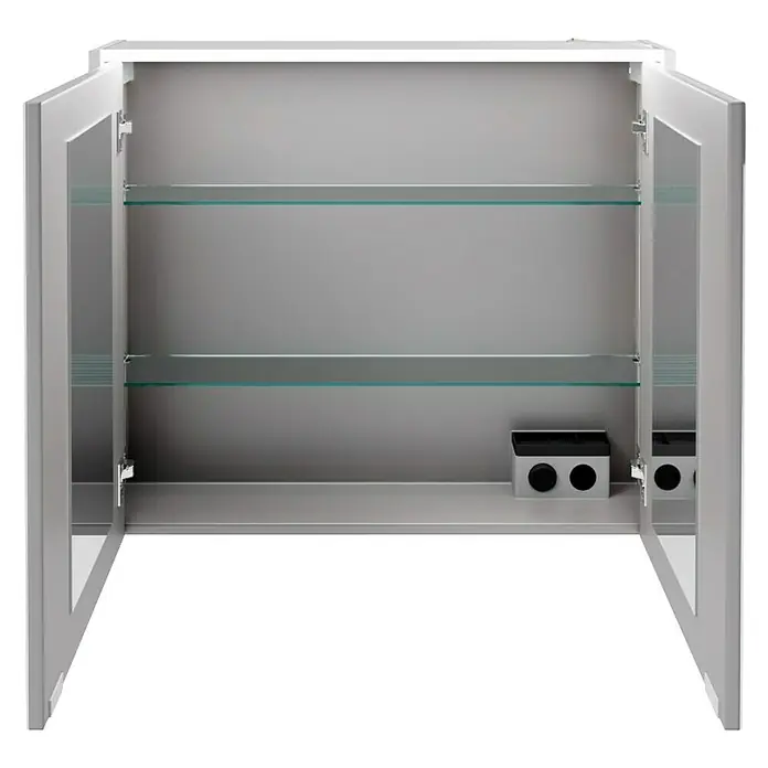 Fackelmann Verona LED-Spiegelschrank - 80 x 68,3 cm, Weiß - Offener Spiegelschrank mit Glasböden und Steckdose. Ideal für Badezimmer, bietet er Stauraum und Komfort.