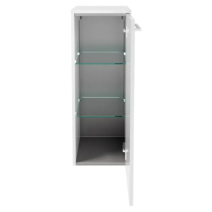 Fackelmann Verona Midischrank - B x T x H: 30,2 x 32 x 82,6 cm, DIN Anschlag: Rechts, Weiß Hochglanz - Ein offener, weißer Spiegelschrank mit zwei Glasböden. Das Badmöbel bietet Stauraum für Kosmetikartikel und Badutensilien.