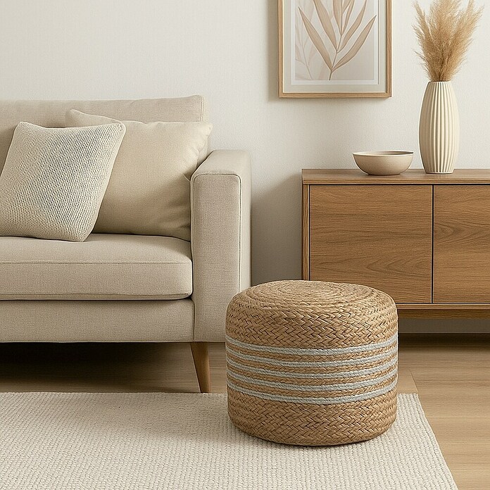 Puf Yute Rayas (Ø x Al: 40 x 30 cm, Natural/Blanco) | BAUHAUS