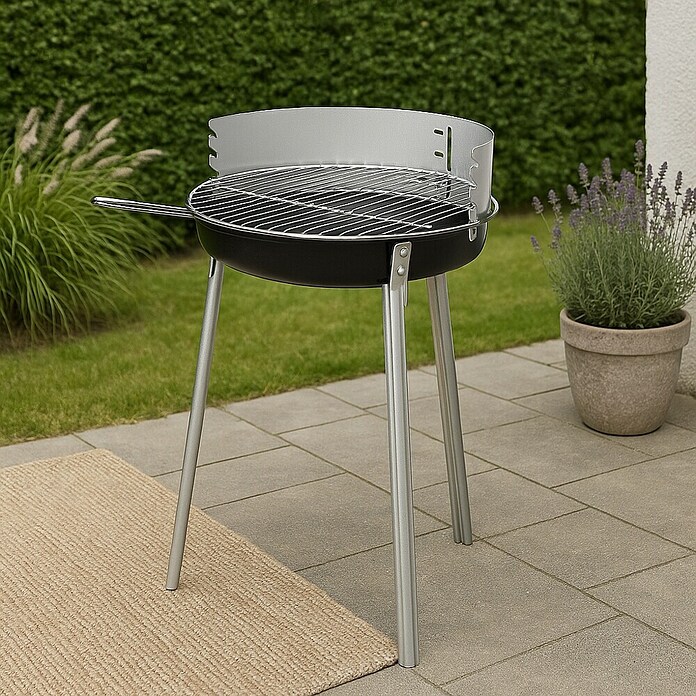 Grillstar Barbacoa redonda Denver (Negro/Plateado, Superficie parrilla: Ø 34 cm)