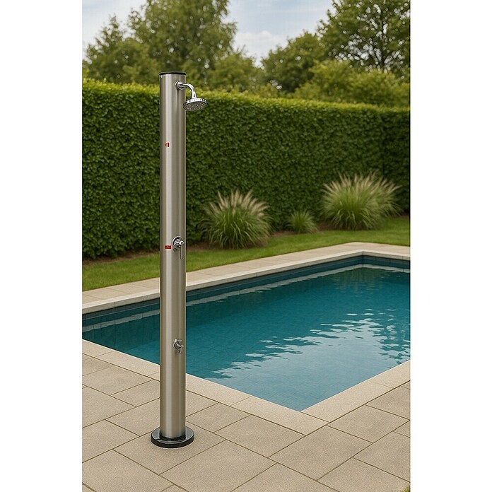 myPool Solardusche Alu-Style (Höhe: 2,2 m, Durchmesser Duschkopf: 16, Beweglicher Brausekopf)