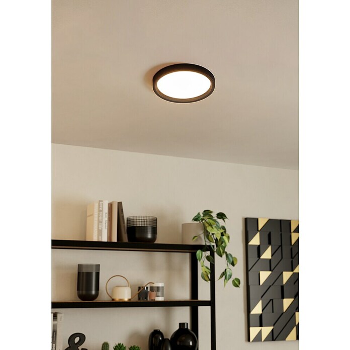 Eglo Led-plafondlamp, rond Idun-E (22 W, Ø x h: 30 x 3,1 cm, Zwart, Warm wit) | BAUHAUS