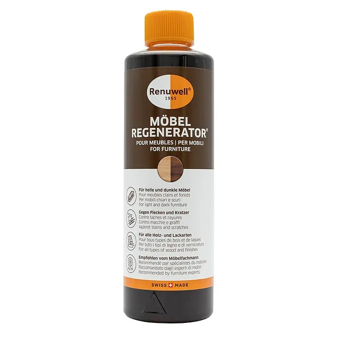 Renuwell Möbel-Regenerator - 500 ml - Die Renuwell Möbel Regenerator Flasche ist für die Möbelpflege konzipiert. Sie verspricht, Möbel aufzufrischen und zu schützen.