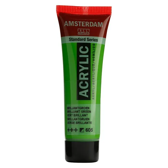 Talens Amsterdam Pintura acrílica Standard - Verde brillante, 20 ml, Tubo - Primer plano de un tubo de pintura acrílica Amsterdam Standard Series en Verde Brillante, ideal para artistas y aficionados.