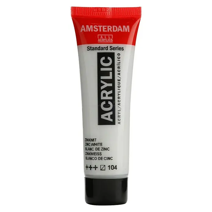 Talens Amsterdam Pintura acrílica Standard - Blanco zinc, 20 ml, Tubo - Primer plano de un tubo de pintura acrílica Amsterdam en blanco de zinc, ideal para artistas y aficionados que buscan pinturas de alta calidad.
