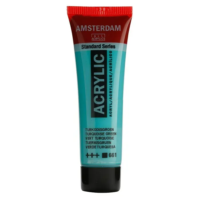 Talens Amsterdam Pintura acrílica Standard - Verde turquesa, 20 ml, Tubo - Primer plano de un tubo de pintura acrílica Amsterdam en verde turquesa, ideal para artistas y aficionados.