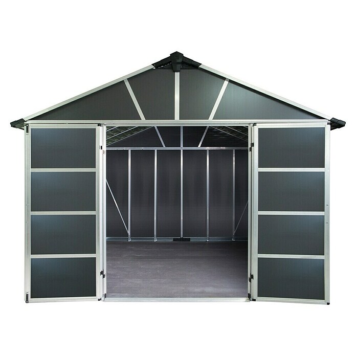 Palram Yukon Gerätehaus (257 x 307 x 252 cm, Grau, Mit Boden)