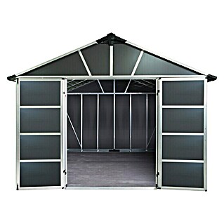 Palram – Canopia Gerätehaus (Außenmaß inkl. Dachüberstand (B x T): 332 x 271 cm, Kunststoff, Grau, Mit Boden)
