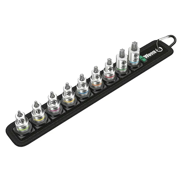 Wera Steckschlüsseleinsatz-Set Belt B 3 - ⅜″, 9 -tlg. - Satz Wera Torx-Bits mit Halter zur einfachen Aufbewahrung und schnellen Entnahme. Ideal für Werkstatt und Montage.
