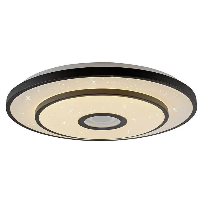 Just Light LED-Deckenleuchte rund Turanus - 25 W, Ø x H: 50 x 8 cm, Schwarz, Warmweiß - Moderne, schwarze LED-Deckenleuchte mit Sterneneffekt für eine stilvolle Beleuchtung und ein gemütliches Ambiente.