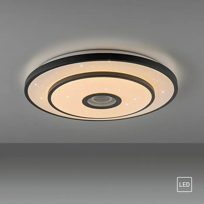 Just Light LED-Deckenleuchte rund Turanus - 25 W, Ø x H: 50 x 8 cm, Schwarz, Warmweiß - Moderne LED-Deckenleuchte mit Sternenhimmel-Effekt. Das runde Design und die integrierten LEDs sorgen für eine angenehme Beleuchtung im Raum.