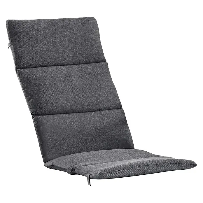 Sunfun Gartenmöbel-Set Diana/Maja - 13 -tlg., Akazie, Aluminium, Textilen, Olefin, Naturbraun/Night-Grey - Grauer Stuhlkissenbezug mit vier horizontalen Abschnitten zur Verwendung auf Gartenmöbeln, der Komfort und Stil verleiht.