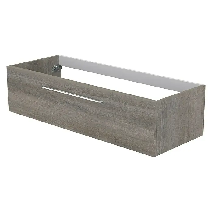 Camargue Espacio Waschtischunterschrank - 120 x 46 x 30 cm, Faro - Abbildung einer modernen Holzkommode mit einem schlichten, eleganten Griff. Ideal für stilvolle Aufbewahrungslösungen im modernen Wohnbereich.
