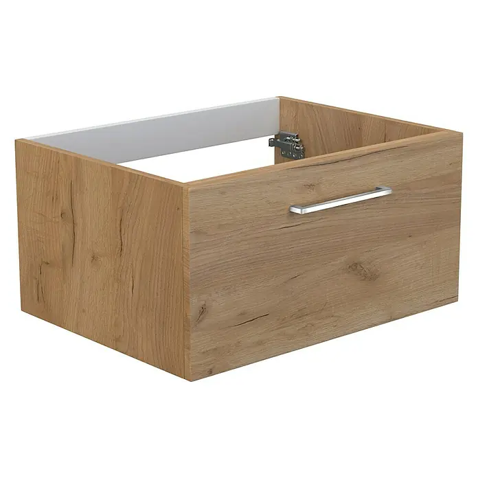 Camargue Espacio Waschtischunterschrank - 60 x 46 x 30 cm, Doce - Ein moderner Badezimmerschrank in Holzoptik mit einem minimalistischen Griff und einem hellen Innenraum. Ideal für jedes Badezimmer.