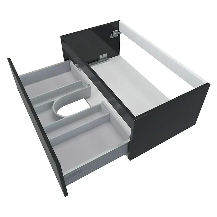 Camargue Espacio Waschtischunterschrank - 80 x 46 x 30 cm, Gama anthrazit glänzend - Schwarzer Badezimmerschrank mit Schublade und Fächern zur optimalen Aufbewahrung von Badutensilien. Stilvolles Design für jedes Badezimmer.