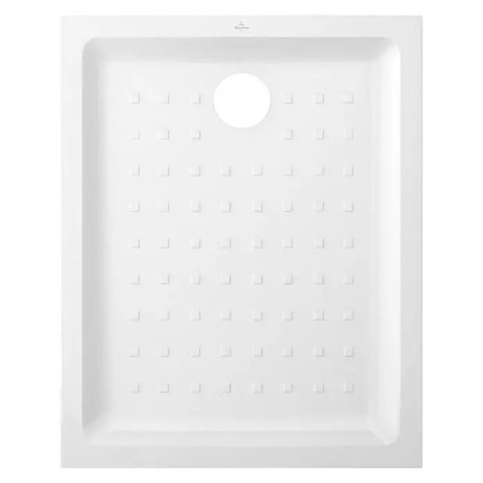 Villeroy & Boch O.novo Duschwanne - L x B: 100 x 80 cm, Keramik, Weiß, Rutschfest - Weiße Duschwanne mit quadratischen Noppen und einem runden Abflussloch für ein modernes Badezimmerdesign.