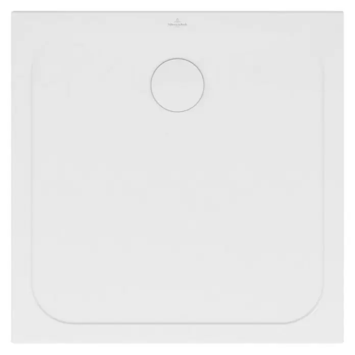 Villeroy & Boch Duschwanne Lifetime Plus - L x B: 80 x 80 cm, Keramik, Weiß - Quadratische Duschwanne mit mittigem Ablauf und Villeroy & Boch Logo für ein modernes Badezimmerdesign.