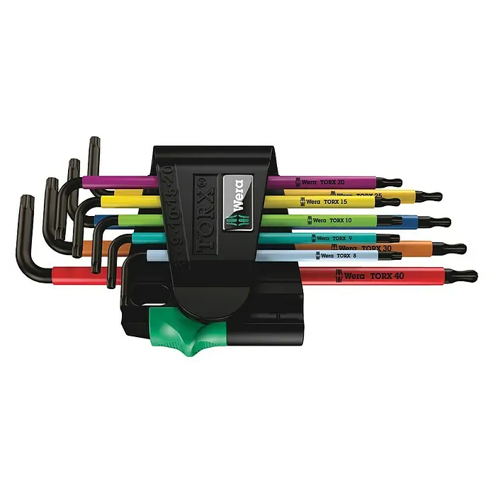 Wera Winkelschlüssel-Set 967/9 TX Bo Multicolour 1 - 9 -tlg. - Satz farbcodierter Wera Torx-Schlüssel in einer praktischen Halterung, ideal für Profis und Heimwerker.