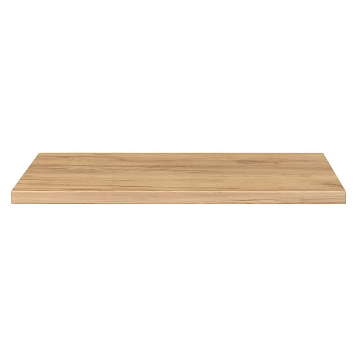 Camargue Espacio Waschtischplatte - 80 x 46 x 3,2 cm, Doce - Eine rechteckige Arbeitsplatte aus hellem Holz mit feiner Maserung vor einem schwarzen Hintergrund, ideal für Produktpräsentationen.