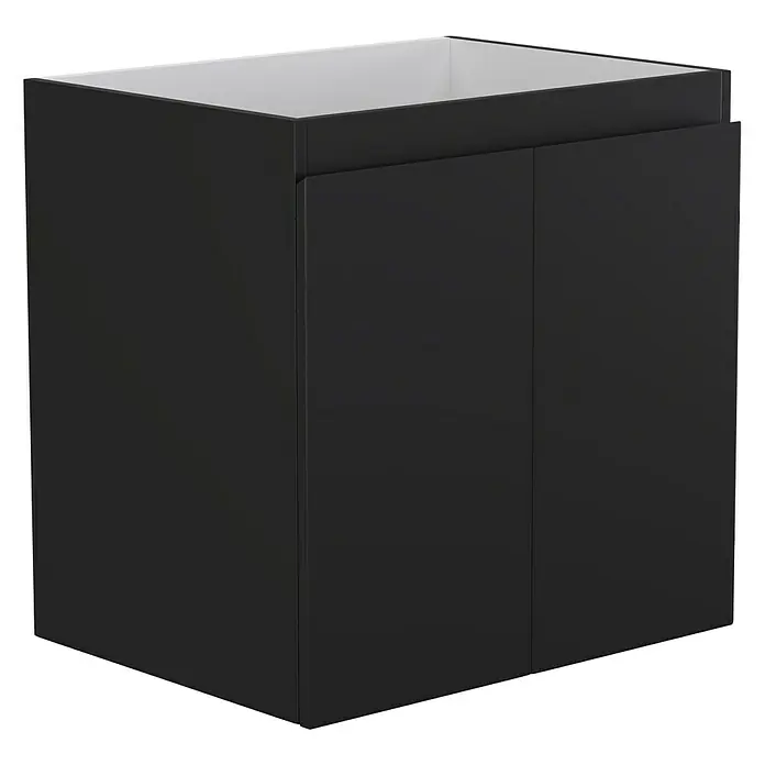 Camargue Espacio Waschtischunterschrank - 60 x 46 x 60 cm, 1 Einlegeboden, Gama anthrazit matt - Schwarzer Badezimmerschrank mit zwei Türen und weißem Waschbecken, modernes Design für stilvolle Badezimmergestaltung.