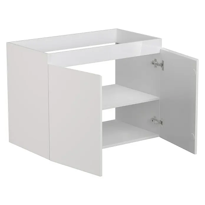 Camargue Espacio Waschtischunterschrank - 60 x 46 x 60 cm, 1 Einlegeboden, Gama weiß glänzend - Ein weißer Waschbeckenunterschrank mit zwei offenen Türen und zwei Einlegeböden. Ideal für Stauraum im Badezimmer.