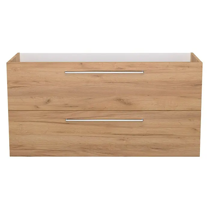 Camargue Espacio Waschtischunterschrank - 120 x 46 x 60 cm, 2 Schubkästen, Doce - Moderne Badezimmer-Waschtischunterschrank mit zwei Schubladen in Holzoptik und weißen Innenseiten. Stilvolles Möbelstück für jedes Badezimmer.