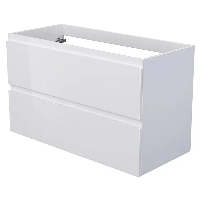 Camargue Espacio Waschtischunterschrank - 100 x 46 x 60 cm, 2 Schubkästen, Gama weiß glänzend - Abbildung eines weißen Badezimmer-Waschtischunterschranks mit zwei Schubladen.