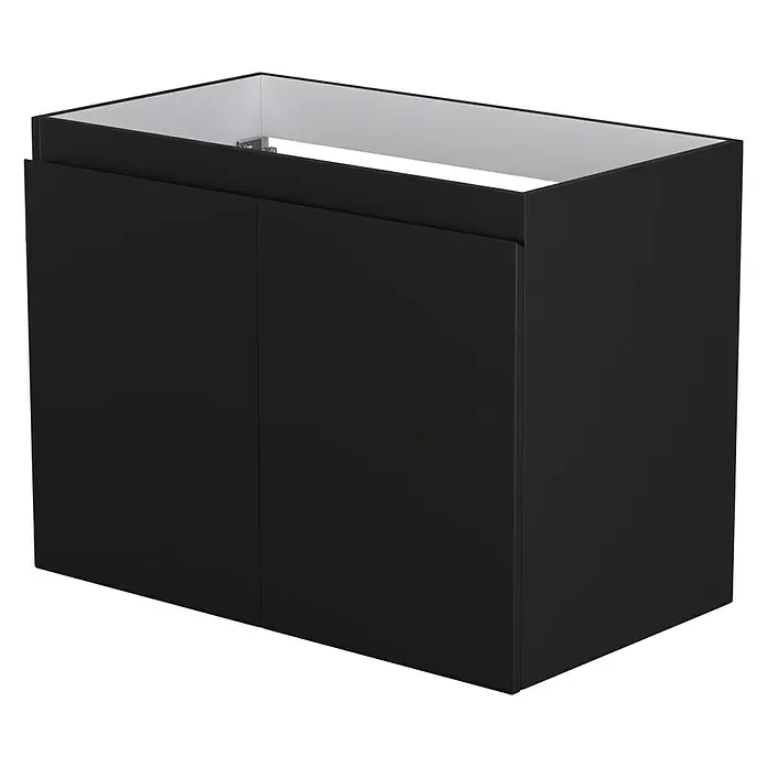 Camargue Espacio Waschtischunterschrank - 80 x 46 x 60 cm, 1 Einlegeboden, Gama anthrazit matt - Ein schwarzer Badezimmerschrank mit zwei Türen und einer weißen Oberseite. Er bietet Stauraum und eine moderne Optik für das Bad.