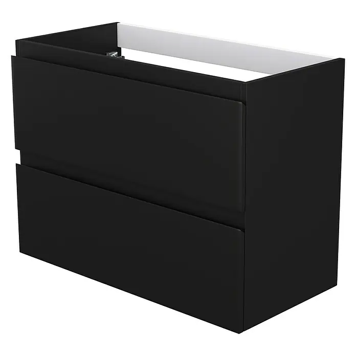 Camargue Espacio Waschtischunterschrank - 80 x 40 x 60 cm, 2 Schubkästen, Gama anthrazit matt - Schwarzer Waschtischunterschrank mit zwei Schubladen und einem offenen Fach oben.