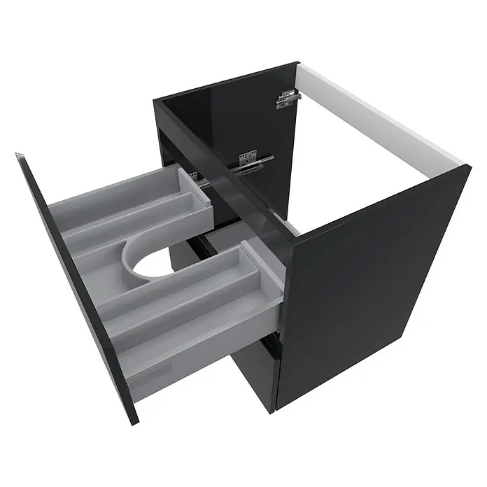 Camargue Espacio Waschtischunterschrank - 60 x 46 x 60 cm, 2 Schubkästen, Gama anthrazit glänzend - Offener Badezimmerschrank mit zwei Schubladen, Inneneinteilung und glänzender Oberfläche für stilvolle Badgestaltung.