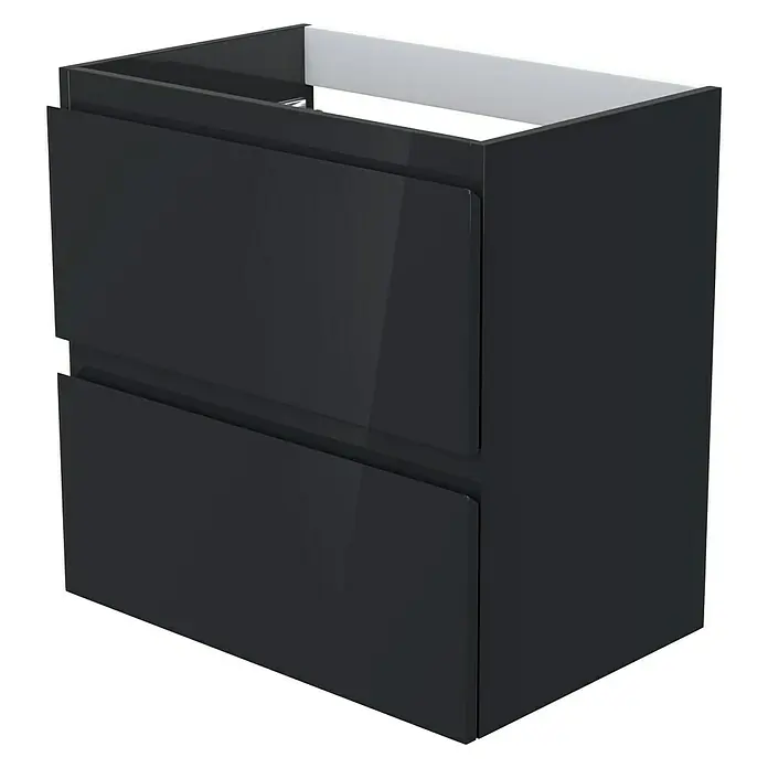 Camargue Espacio Waschtischunterschrank - 60 x 40 x 60 cm, 2 Schubkästen, Gama anthrazit glänzend - Schwarzer Waschtischunterschrank mit zwei Schubladen und glänzender Oberfläche für ein modernes Badezimmerdesign.