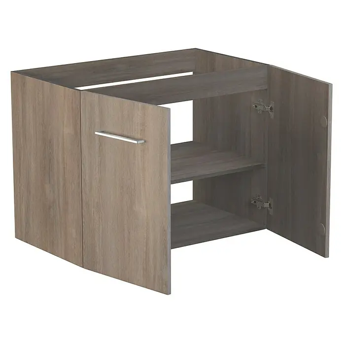 Camargue Espacio Waschtischunterschrank - 80 x 46 x 60 cm, 1 Einlegeboden, Faro - Offener Unterschrank mit zwei Regalen und grauem Holzdekor. Ideal für Bad oder Küche, bietet viel Stauraum.