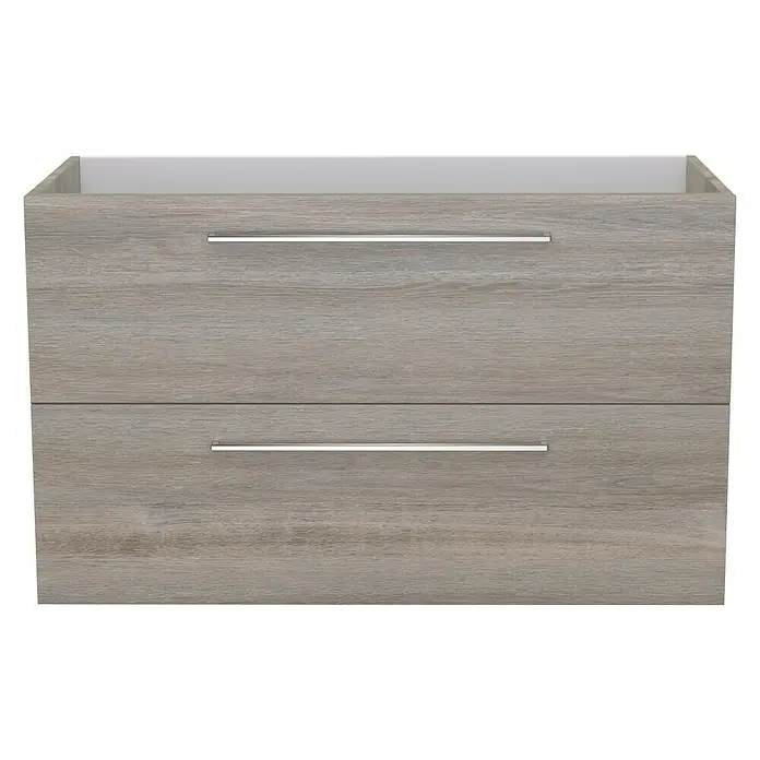 Camargue Espacio Waschtischunterschrank - 100 x 46 x 60 cm, 2 Schubkästen, Faro - Grauer Holzschrank mit zwei Schubladen und silbernen Griffen. Moderne Badmöbel zur stilvollen Aufbewahrung.