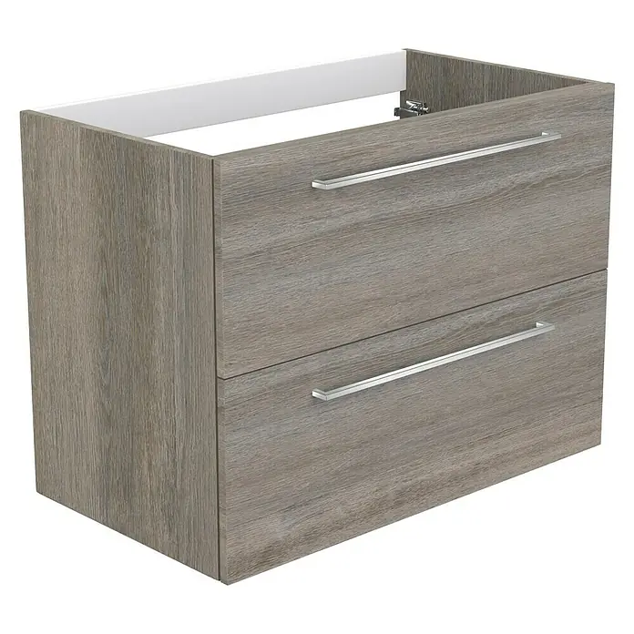 Camargue Espacio Waschtischunterschrank - 80 x 46 x 60 cm, 2 Schubkästen, Faro - Ein moderner Waschtischunterschrank mit zwei Schubladen und Griffen in Silberoptik für ein stilvolles Badezimmerdesign.