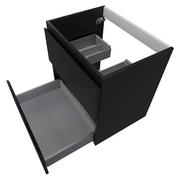 Camargue Espacio Waschtischunterschrank - 60 x 46 x 60 cm, 2 Schubkästen, Gama anthrazit matt - Schwarzer Waschtischunterschrank mit offenen Schubladen für einen modernen Look im Badezimmer. Praktische Badmöbel zur Aufbewahrung.