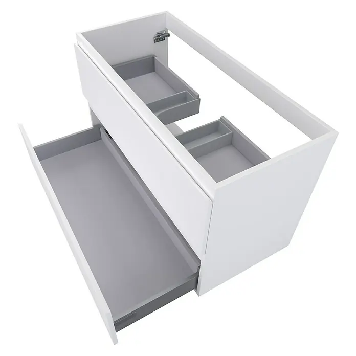 Camargue Espacio Waschtischunterschrank - 100 x 46 x 60 cm, 2 Schubkästen, Gama weiß matt - Ein weißer Waschtischunterschrank mit Schubladen, ideal für moderne Badezimmer. Er bietet Stauraum und ein minimalistisches Design.
