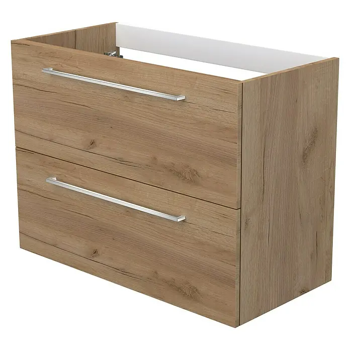 Camargue Espacio Waschtischunterschrank - 80 x 40 x 60 cm, 2 Schubkästen, Doce - Unterschrank mit zwei Schubladen in Holzoptik und Griffen aus Edelstahl. Moderne Badmöbel für ein stilvolles Badezimmer.