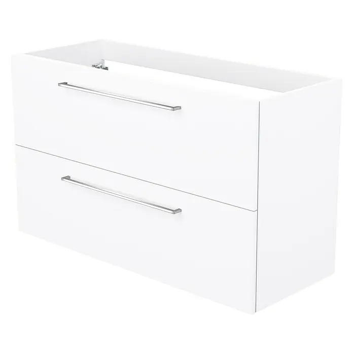 Camargue Espacio Waschtischunterschrank - 100 x 40 x 60 cm, 2 Schubkästen, Mira - Weißer Badezimmerschrank mit zwei Schubladen und silbernen Griffen für ein modernes Badezimmerdesign. Praktische Aufbewahrungslösung.