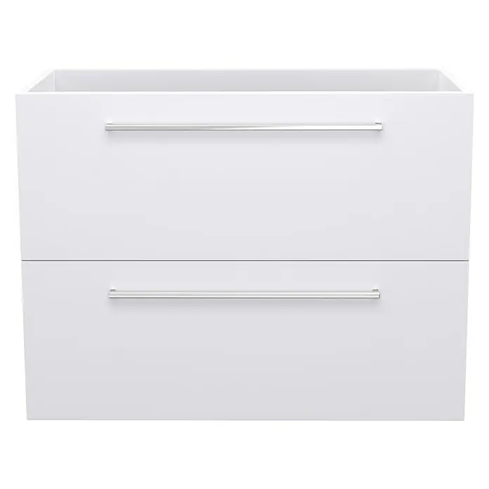 Camargue Espacio Waschtischunterschrank - 80 x 40 x 60 cm, 2 Schubkästen, Mira - Weißer Badezimmerschrank mit zwei Schubladen und silbernen Griffen für ein modernes und elegantes Bad.