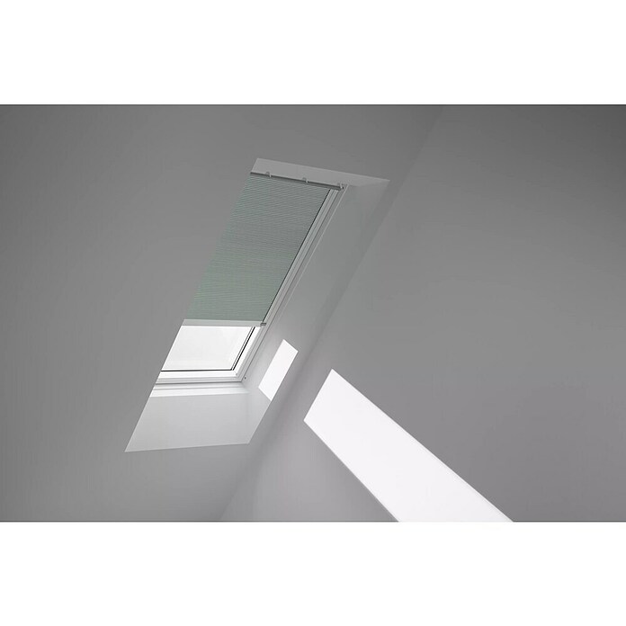 Velux Dachfensterplissee FSC P08 1168KWL (Farbe: Blassgrün - 1168KWL, Farbe Schiene: Weiß, Solarbetrieben) | BAUHAUS
