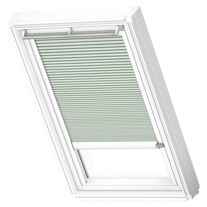 Velux Dachfensterplissee FSC P08 1168KWL (Farbe: Blassgrün - 1168KWL, Farbe Schiene: Weiß, Solarbetrieben) | BAUHAUS
