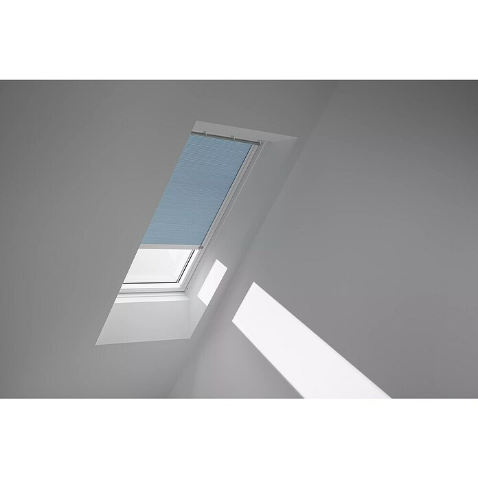 Velux Dachfensterplissee FSC P08 1169KWL (Farbe: Gletscherblau - 1169KWL, Farbe Schiene: Weiß, Solarbetrieben) | BAUHAUS