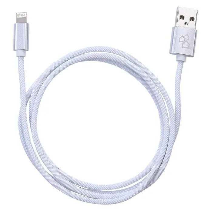BAUHAUS USB-Ladekabel - Weiß, 1 m, USB A-Stecker, Lightning-Stecker - Weißes Lightning-auf-USB-Kabel, gewebt für zusätzliche Haltbarkeit, ideal zum Aufladen und Synchronisieren von Apple-Geräten.
