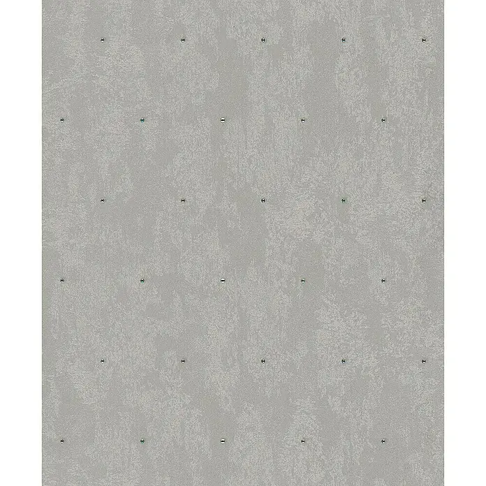 Glööckler Pompöös Provence Vliestapete Glitzersteinchen - Platin, Metalloptik, 10,05 x 0,53 m - Graue Tapete mit kleinen, runden Metallakzenten, die ein subtiles, modernes Design erzeugen.\n