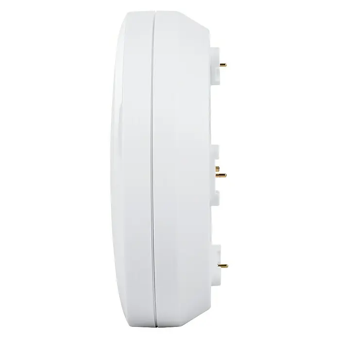 Homematic IP Wassersensor HmIP-SWD - Weiß, Ø x H: 8 x 3 cm, Batteriebetrieben - Seitenansicht eines weißen LED-Deckenpaneels mit Stiften zur Montage. Energieeffiziente Beleuchtung für Innenräume.