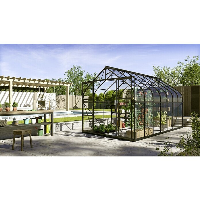 Vitavia Gewächshaus (4,45 mm x 2,63 m, Glasstärke: 3 mm, Anthrazit/Schwarz)