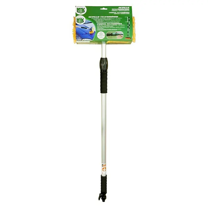 Cepillo para automóviles - Telescópico - Cepillo de limpieza telescópico con cerdas amarillas y mango de aluminio para lavado y limpieza de coches.